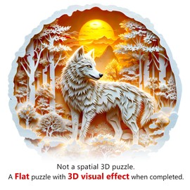 Wooden Puzzles for Adults, 3D Vision Wooden Jigsaw Puzzles for Adults Kids, 300pcs Unique Shape 3D Wolf Wooden Puzzle，Challenging Adult Puzzles Family Games 13.4 * 13.3in