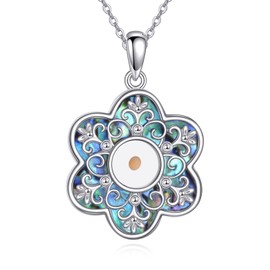 HUKKUN Mustard Seed Necklace Sterling Silver Abalone Shell Daisy Faith of Mustard Seed Necklace Jewelry Gift for Women