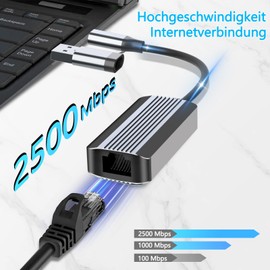 2.5G USB to Ethernet Adapter, 2 In 1 USB 3.0 to RJ45 Adapte, USB Type C 100/1000/2500Mbps LAN network adapter, Compatible with MacBook, Surface, Laptops with Windows, XP, Vista, Mac/Linux and More