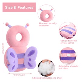 SEPSCO Baby Head Protector Backpack, Adjustable Head Back Protection Safety Pads Toddler Head Protection Pad Pillow PP Cotton With Fixed Rope for 4-24 Months Baby Learning Walking Crawling (Butterfly)