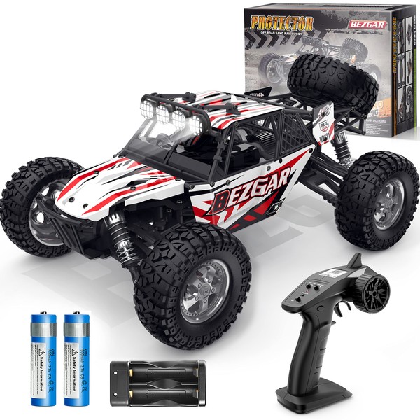 BEZGAR HB121 Hobby Grade 1:12 Scale RC Trucks, 4WD High Speed 45 Km/h All Terrains Electric Toy Off Road Sand Rall Buggy RC Truck RC Monster Car with Rechargeable Batteries for Boys Kids and Adults