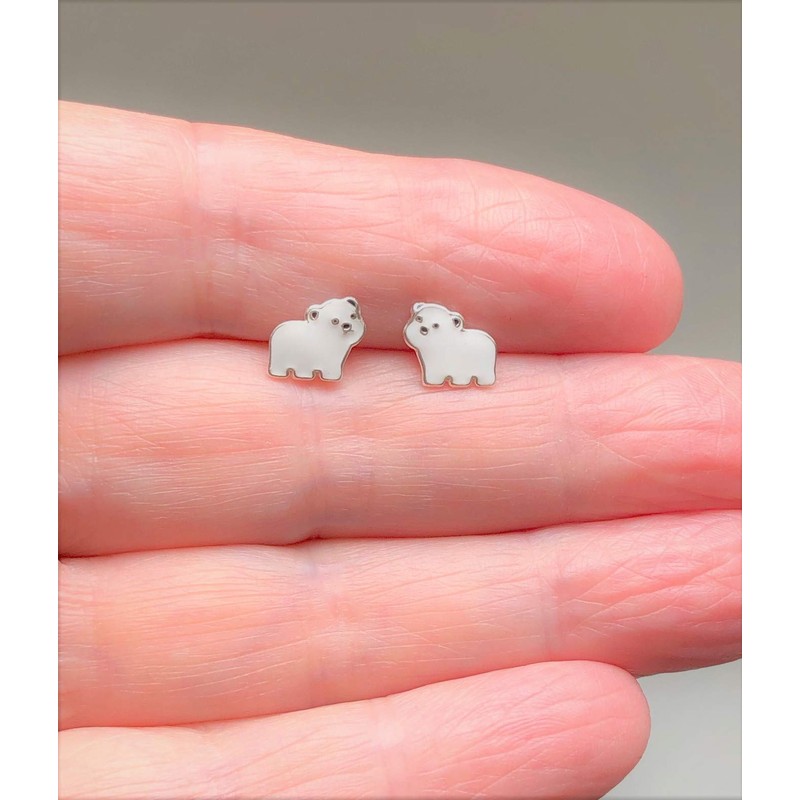 Polar Bear Teddy Earrings - 925 Sterling Silver