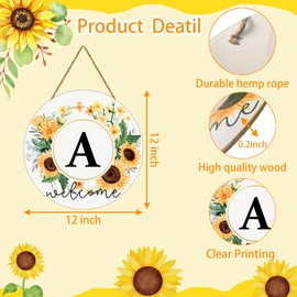 Sunflower Decor Monogram Letter A Wreaths for Front Door Wreath Wooden Welcome Sign for Front Door Decor Floral Last Name Initial House Warming Spring Summer Porch Rustic Wall Home Kitchen Decorations