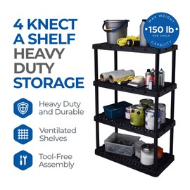 Gracious Living 4 Shelf Unit, Heavy-Duty Shelving Storage Rack for Home and Garage, Black - Multipurpose Standing Plastic Organizer Shelves for Organization