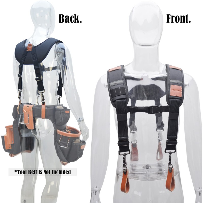 WELKINLAND Heavy-Duty leather tool belt suspenders for Carpenter & construction