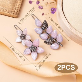 HINZIC 2Pcs 2inch Vintage Rhinestone Hair Clips Pink Sparkly Crystal Clips Flower Small Hair Barrettes Decorative Wedding Prom Engagement Valentines Hair Accessories for Women Girls Bride Thin Hair