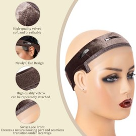 Diadema frontal de encaje para pelucas: accesorio antideslizante de terciopelo para sujetar la peluca de forma segura y mantenerla en su lugar (marrón
