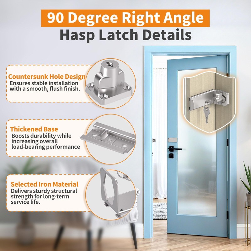 StickNGo 90 Degree Sliding Door Lock, Security Right Angle Hasp