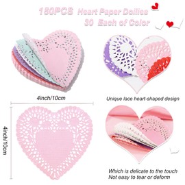 Heart Shaped Paper Doilies - 4 Inch Heart Doilies Lace Paper,150 Pcs Paper Doilies for Crafts Valentine's Day Decorations,Red Pink White Purple Blue(30 Each) /Multicolor