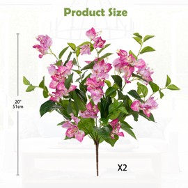 Hollyone 2Pcs Bougainvillea Artificial Flowers Bouquets Pink Fake Flower Silk Flowers with Long Stem Floral Arrangements Faux Bougainvillea Flower Plant for DIY Wedding Party Centerpieces Home Decor