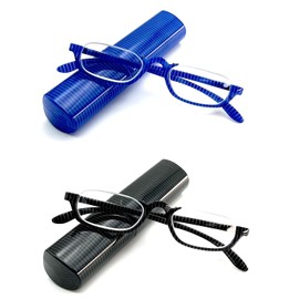 MIYUI JAPAN 2 Pack Blue Light Blocking Slim Reading Glasses Small Tube Readers Lightweight Portable Reading Glasses Men Women 1.25