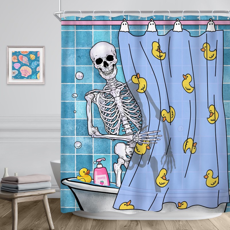Riyidecor Funny Gothic Skull Shower Curtain 60Wx72H Inch Kids Spooky