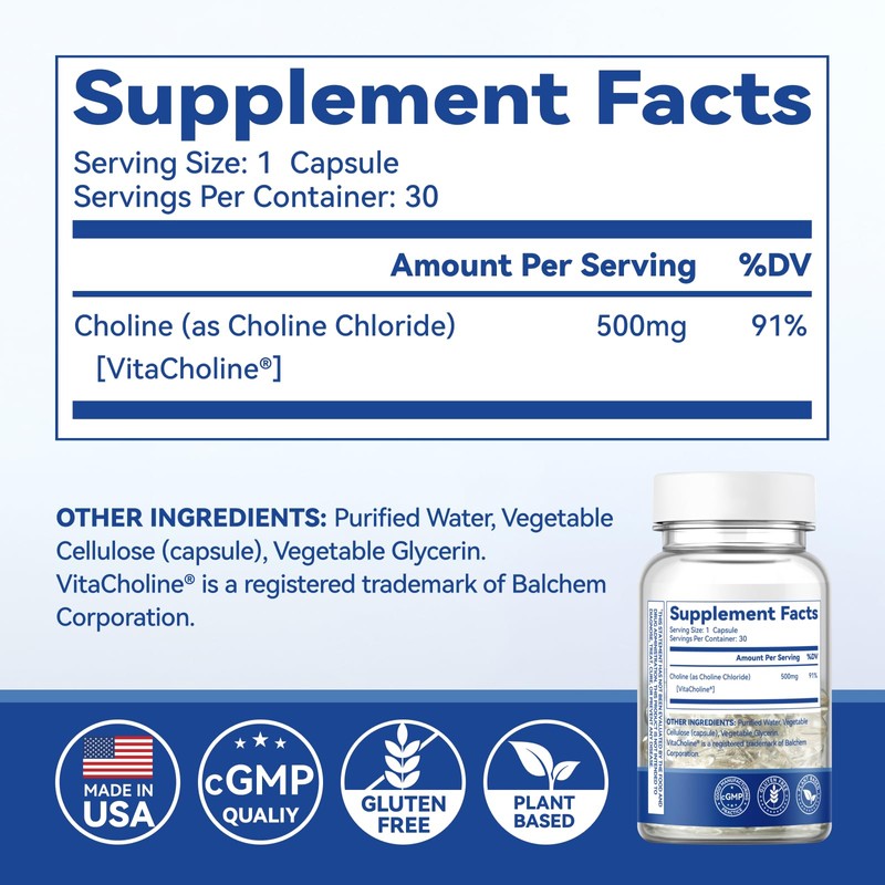 Prenatal Choline Supplements, Liquid Capsules for Focus, Memory, and Energy,