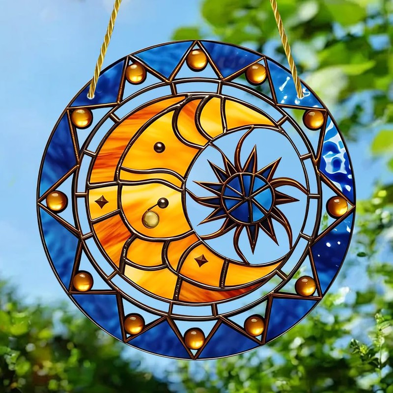 Sun and Moon Stained Window Hangings with Chain – Acrylic