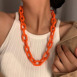 Wiwpar Long Acrylic Choker Necklace Paperclip Chain Necklace Minimalist Multicolor Chunky Chain Collar Necklace for Women and Girls, Acrylic