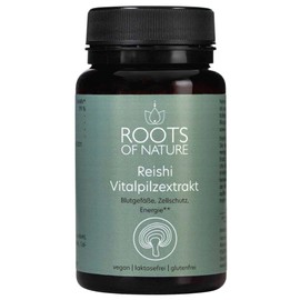 ROOTS OF NATURE Reishi Extrakt Kapseln – 60 Stück – vegan & hochdosiert – mit Vitamin C (Calcium-L-Ascorbat/Threonat) – Zellschutz, Gefäßgesundheit & Energie – ohne Zusätze, glutenfrei, laktosefrei