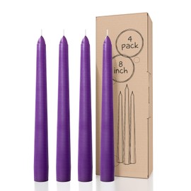 CANDWAX 8 inch Taper Candles Set of 4 - Dinner Candles Dripless - Tall Candles Long Burning Perfect for Dinner, Party or Wedding Candles Decor - Purple Candles