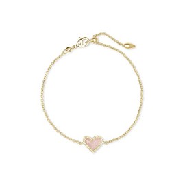 Kendra Scott Ari Heart Crystal Delicate Bracelet in 14k Gold-Plated Brass, Rose Quartz, Fashion Jewelry for Women