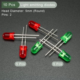 YOKIVE 10 Pcs Light Emitting Diodes, Semiconductor Clear Round Head LED, Keep Flashing, Great for Electronic Project Experiment (Red Green, 5mm)