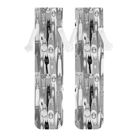 1 Pair Soft Socks White Holding Hands, Compression Knee High Stockings Long Athletic Circulation 16x3.9 in Print Seamless Cartoon Horse Heads Texture in Retro Vintage Style