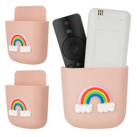 CAIRIAC Universal Remote Control Holder Adhesive Wall Mount Pink Storage Organizer Box Phone Charging Holder Pencil Storage Containers for Home Office School Supply Orgaizers Gift 3 Pack (Rainbow)