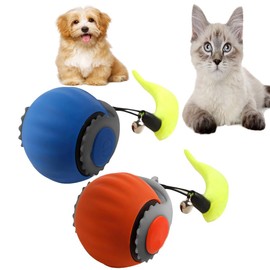 2 Pack Automatic Moving Dog Toy Ball,Smart Interactive Cat Toy Ball with Tail&Interactive Sensor,Cat Toy speedys Tail 2.0 (Orange & Blue)