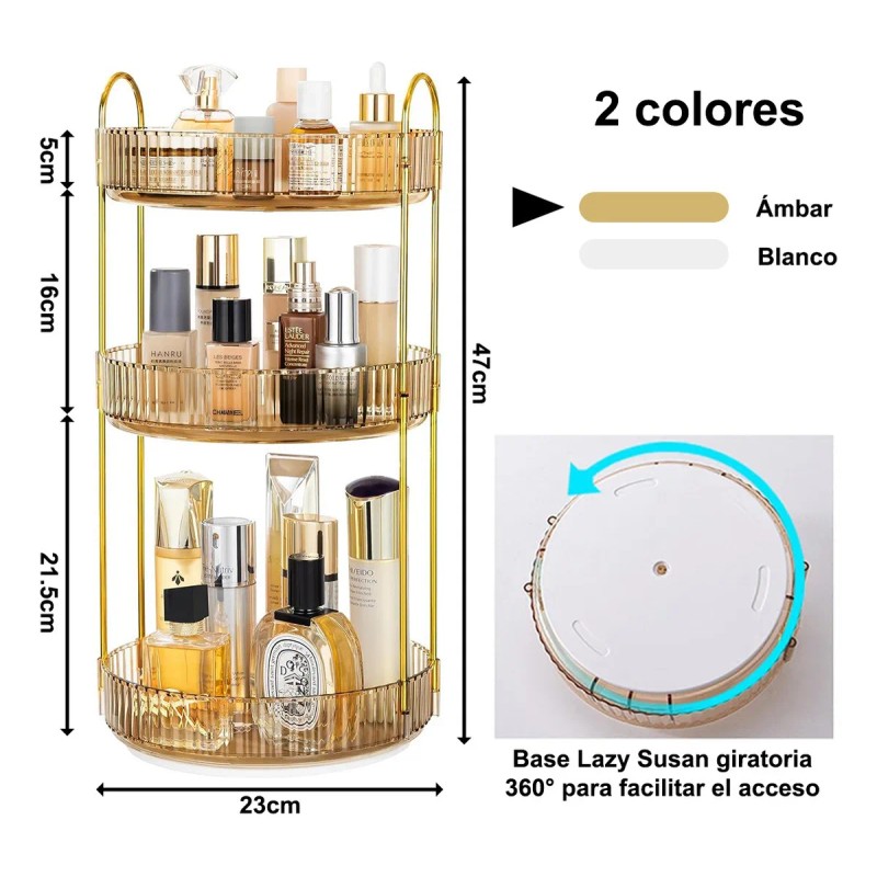 Organizador De Maquillaje Giratorio De 360 Grados 3 Niveles