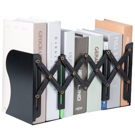 Bookstand, Extendable, Bookend, Won't Fall Down, Metal Tabletop Bookcase, Divider Stand, Magazines, Documents, Newspaper Files, Open Shelf, Office Supplies, Stationery, Learning, Study Room, Children's Room, Office, Multifunctional, Stylish (Black)