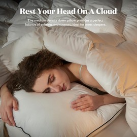 BPC Luxury Feather Down Pillow King Size Set of 2 - Medium-Firm Feather Pillow, 3-Chamber Bed Pillow Inserts with Organic Cotton Cover, Surrounded by Polyester, 20x36 Inches