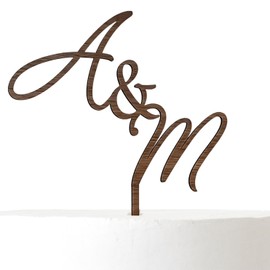 Suzu Papers Hochzeitstorte Deko mit Anfangsbuchstaben - Tortentopper Hochzeitstorte Initialen als Brautpaar Figuren Torte aus Holz (Walnuß)