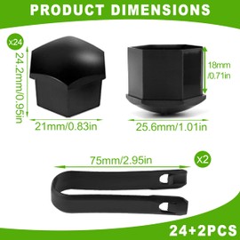 HuaCommerce 24 Pcs 21mm Wheel Nut Covers with Removal Tool – Universal Black Car Wheel Bolt Caps Hub Screw Covers for Most Vehicles – Durable & Stylish Wheel Nut Protectors