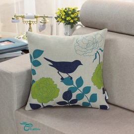 CaliTime Canvas Throw Pillow Cover Case for Couch Sofa Home Decoration Floral Cartoon Shadow Bird Silhouette 18 X 18 Inches Natural Ground Navy Bird