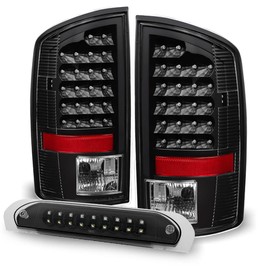 ACANII - For Blk 2002-2006 Dodge Ram 1500 2500 3500 LED Tail lights +LED 3rd Brake Cargo Lamp