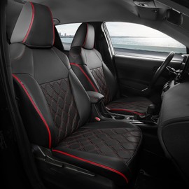 FREESOO for Toyota Corolla Seat Covers LE 2023 2024 2025, Custom Fit Car Seat Covers Full Set, Waterproof Car Seat Cover Protector Cushions, Luxury Leather Seat Covers for Cars, Black Red Full Set