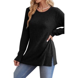 Jescakoo Fall Sweaters for Women 2025 Crew Neck Long Sleeve Loose Fit Black Sweater XL