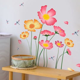 WOHAHA Wall Sticker, Flowers, Large Flowers, Fashionable, Plant, Floral Sticker, Dragonfly, Wall Sticker, Removable, Fashionable, Monotone, Floral Decoration, Children's Room, Kindergarten, Nursery, Waterproof, Wall Sticker, Stylish, Living Room Home Decoration, Adhesive Included