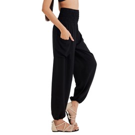 Joob Joob Boho Pants for Women - Hippie Harem Pants Women - Womens Yoga Pants – Comfy Bohemian Flowy Hippie Clothes - Black Medium