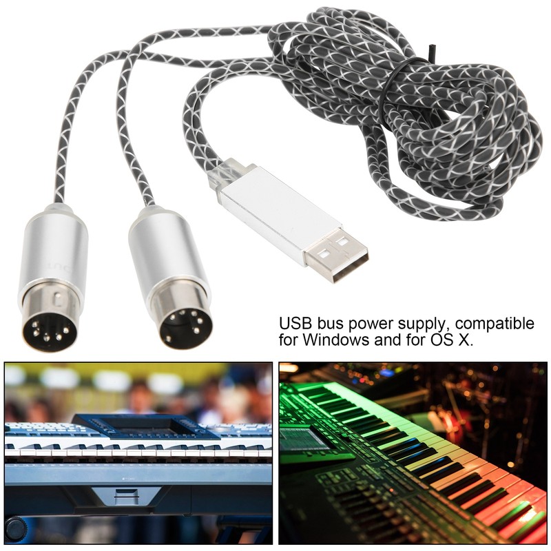 70.9in MIDI Cable to USB IN-OUT Converter Cable with Indicator