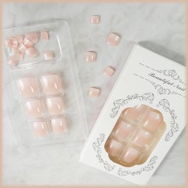 White Gradient Press on Toe Nails Square Fake Toenails Full Cover Artificial Nude Glue on Toenail Glossy Ombre Pink Acrylic False Toes Nails Art Gel Toe Nails for Coquette Women Girls Manicure 24Pcs