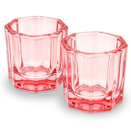 2 Pack Dish Cups for Nail Art Acrylic Liquid, Pink Glass Nail Monomer Liquid Bowl Acrylic Glass Jar Dampen Dish Liquid Cup for Nail Art Manicure Care Tools（Pink）