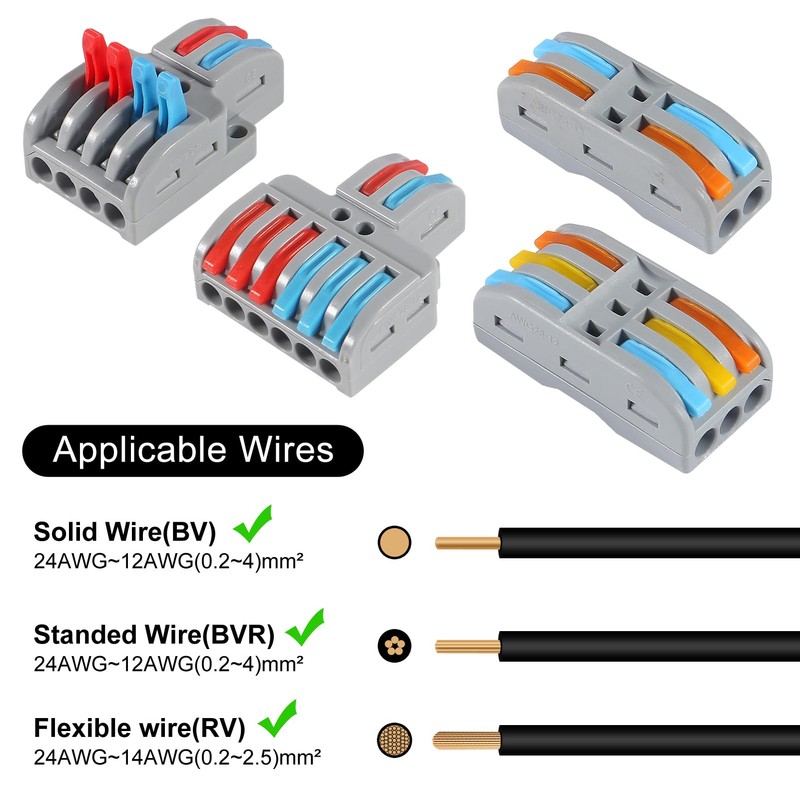 65PCS Lever Wire Connectors, 2 in 2 Out/2 in 4