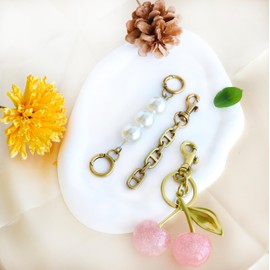 Cherry Keychain Cherry Bag Charm Keychain Accessories Gifts for Women Bag Charms Extender Chain for Handbags (Pink cherry-gold)