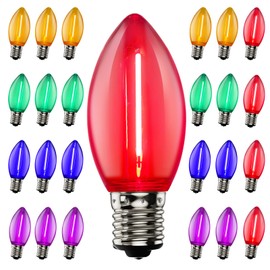 25 Pack LED Replacement Christmas Bulbs,Colored Plastic C9 Clear Replacement Bulbs Multicolor,Shatterproof C9/E17 Intermediate Base 0.6 Watt Great for Christmas Chandeliers Patio String Lights