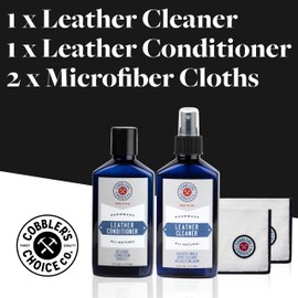Cobbler's Choice Leather Cleaner, Conditioner, and 2x Polishing Cloth - Clean, Restore, and Revive Your Leather Using All Natural & Effective Formula