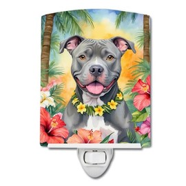 Caroline's Treasures Pit Bull Terrier Luau Ceramic Night Light Compact, UL-Certified, Ideal for Bedroom, Bathroom, Nursery, Hallway, Kitchen, 6x4x3, Multicolor