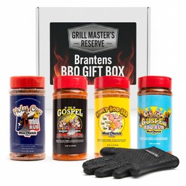Branten's BBQ Rub Gift Box Combo: Four Bottles of 14 oz Seasoning for Meat and Vegetables, Gluten Free, Total of 56 Ounces, with BBQ Silicone Mitt Included