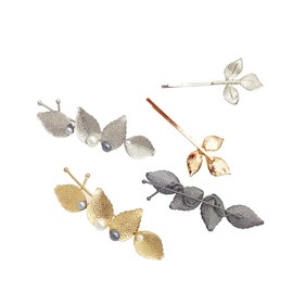 Mikinona Alloy Leaf Shaped Hairpins Manmade Pearls Chic Hair Accessories for Women and Girls for Daily Wear and Parties and Gun
