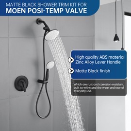 Replacement for Moen Posi-Temp Valve Trim Kit, Shower Valve Trim for Single-Handle Shower Valves, Compatible with Moen Posi-Temp Series, Matte Black Shower Trim Kit