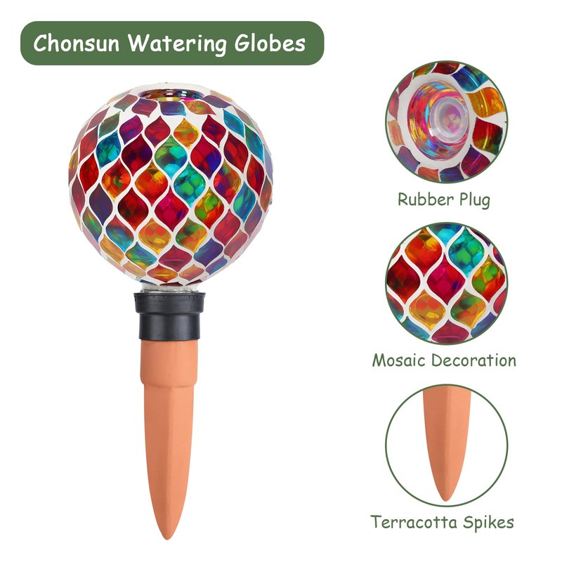 Chonsun Mosaic Watering Globes 2 Pack Self Watering Spikes Purple
