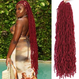 Faux Locs Crochet Hair Burgundy Red Soft Locs 36 Inch 7 Packs Long Crochet Locs Goddess Locs Pre looped Synthetic Hair Extensions (36 Inch (Pack of 7), BG#)